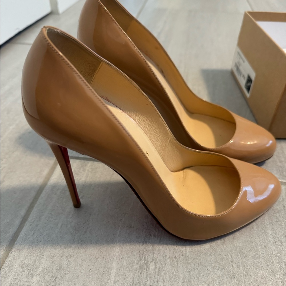 christian loubs patent leather tan